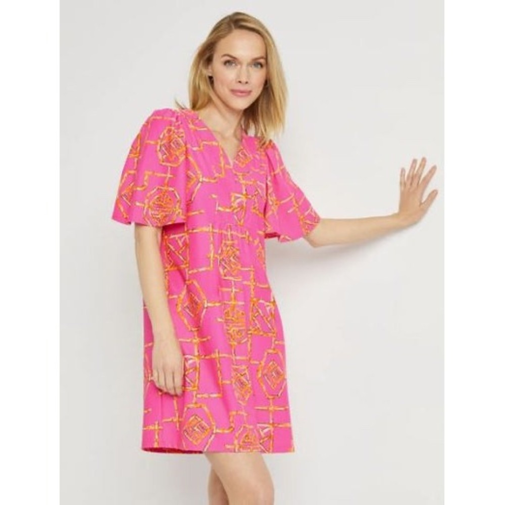 Jude Connally Willa Dress Jude Cloth Bamboo Lattice Dress Pink/Gold  Size S‎